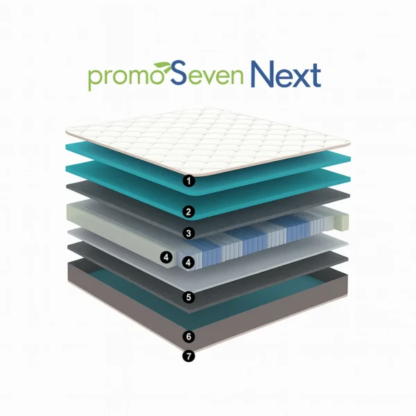 Схема слоёв ортопедического матраса Promo 7 с независимым пружинным блоком и многослойными наполнителями