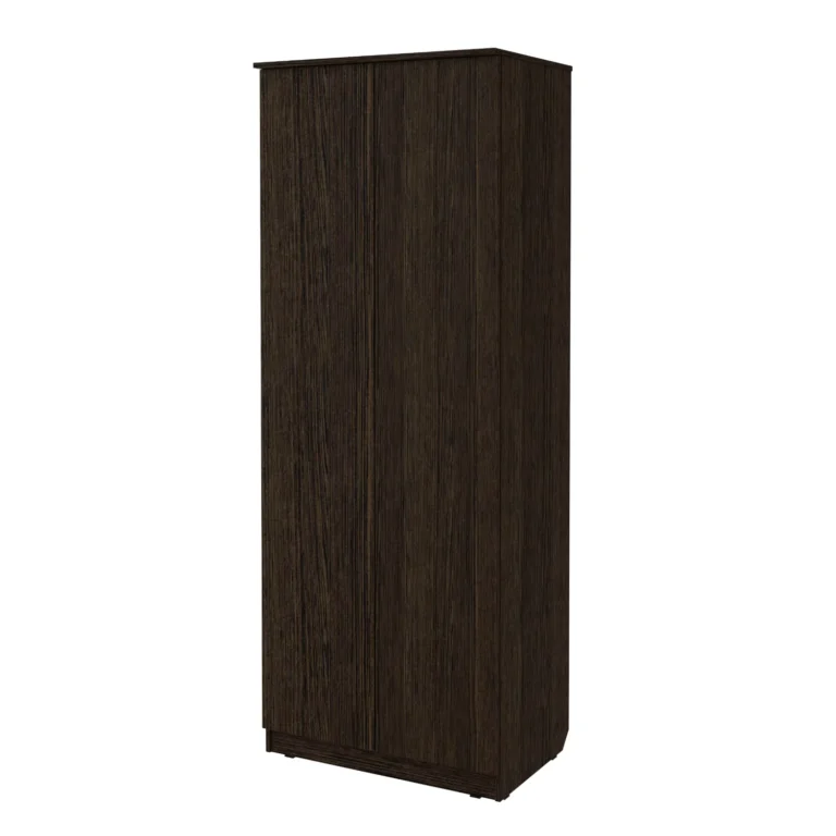 Распашной шкаф с полками и штангой без ручек цвет венге