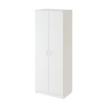 Распашной двухстворчатый шкаф с полками и штангой цвет белый