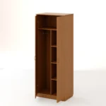 Распашной двухстворчатый шкаф с полками и штангой цвет бук темный Арвис