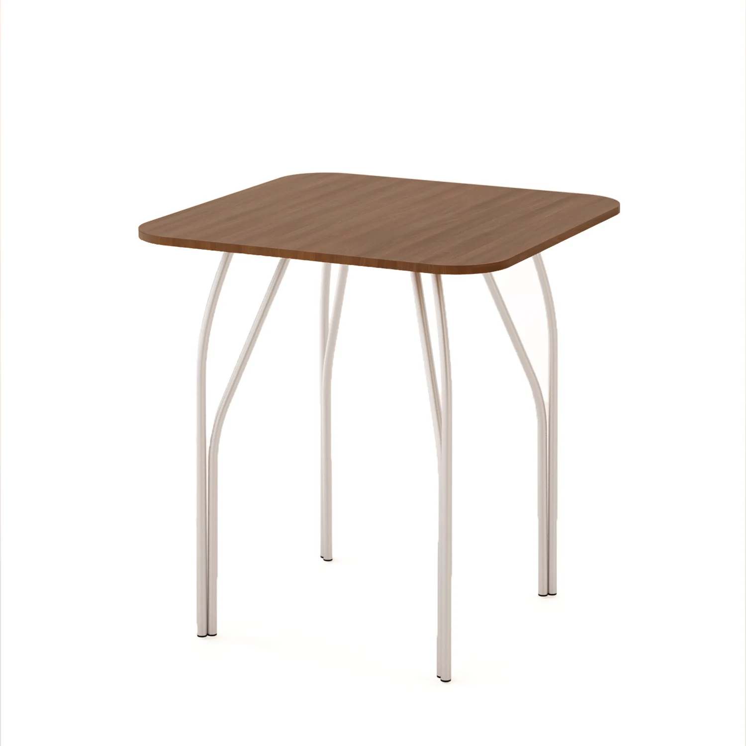 Стол обеденный квадратный на металлических ножках орех темный Квадратный обеденный стол на металлических ножках цвет орех темный