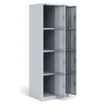 Двухсекционный металлический шкаф для сумок ШРМ-28 — открытый вид, 8 отделений с замками