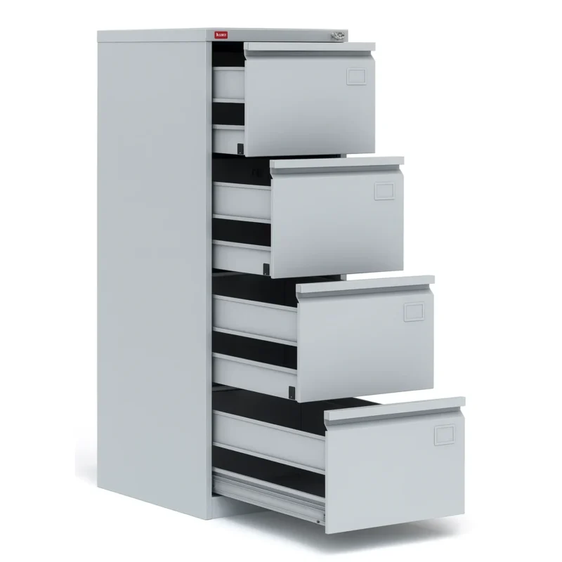 Картотечный металлический шкаф КР-4 Арвис — открытые выдвижные ящики