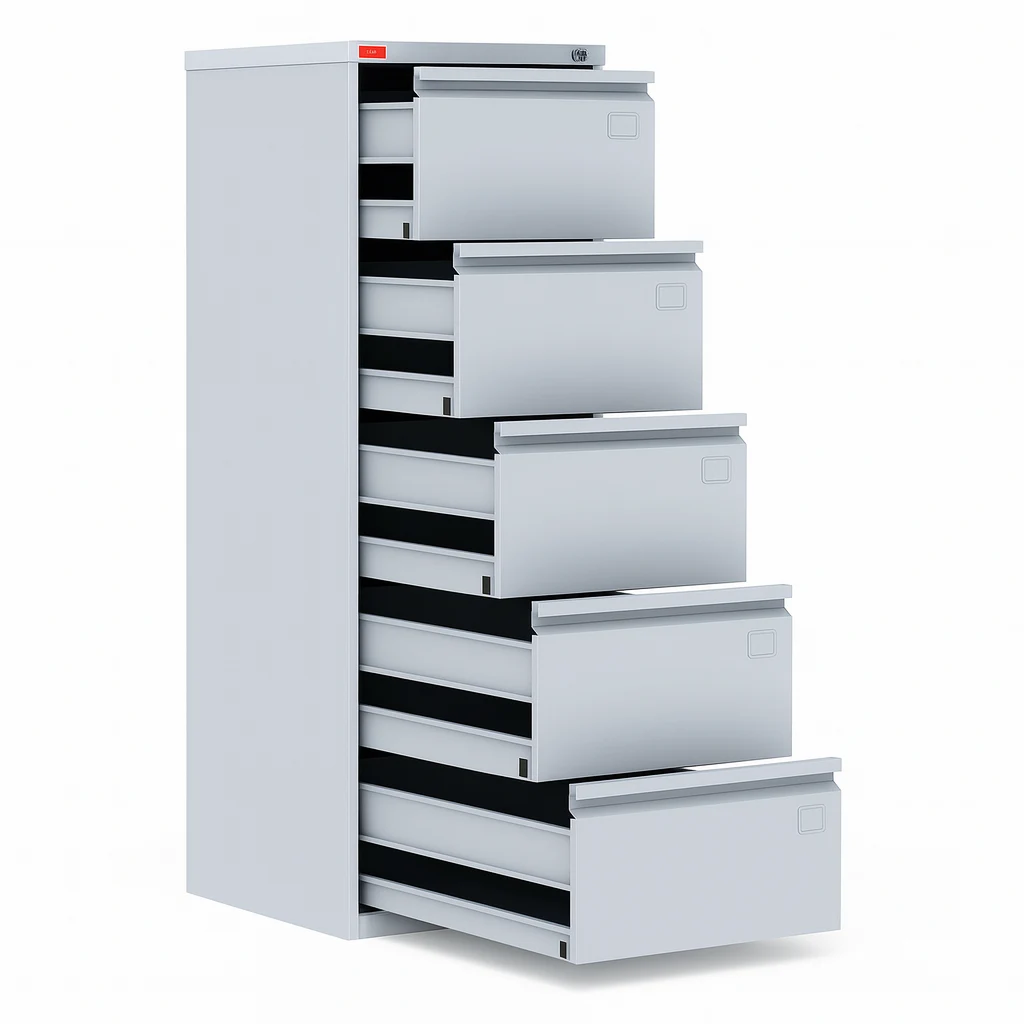Картотечный металлический шкаф для документов КР-5 Арвис Картотечный металлический шкаф КР-5 Арвис — открытые выдвижные секции