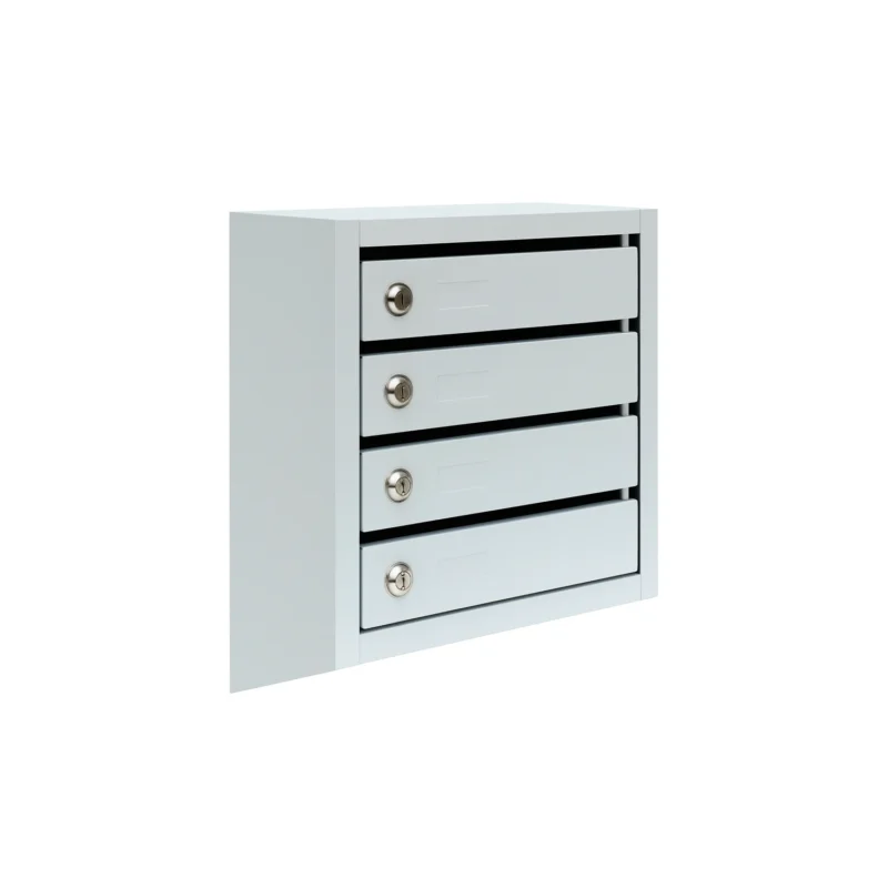 Почтовый ящик металлический ПМ-4 — четырёхсекционный, вертикальный, компактный, светло-серый RAL 7035