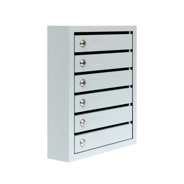 Почтовый ящик металлический ПМ-6 — шестисекционный, вертикальный, светло-серый, устойчивый к коррозии