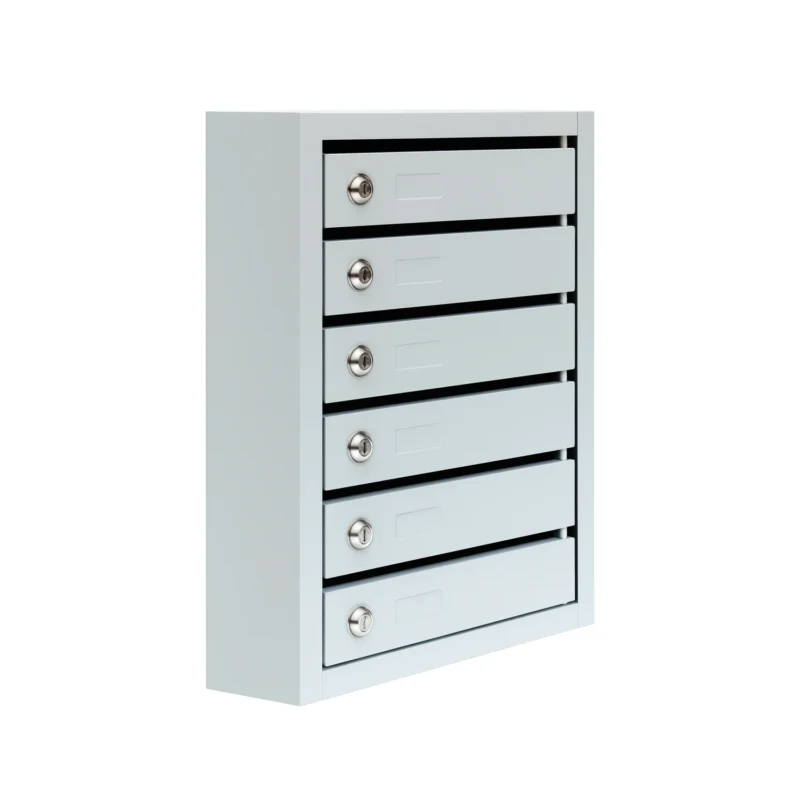 Почтовый ящик металлический ПМ-6 — шестисекционный, вертикальный, светло-серый, устойчивый к коррозии