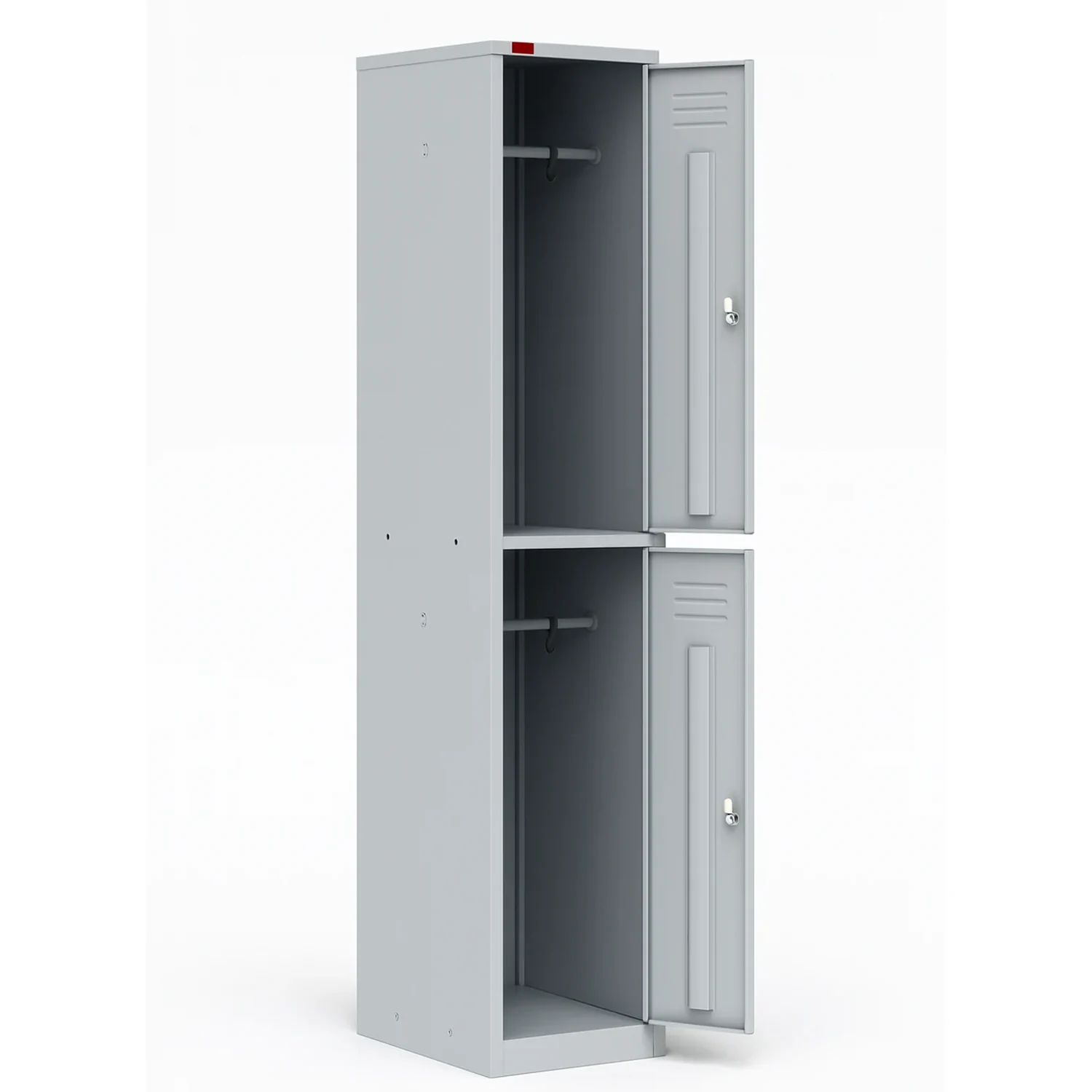 Внутреннее наполнение шкафа ШРМ-12 Внутреннее устройство шкафа ШРМ-12: две секции с перекладинами и крючками