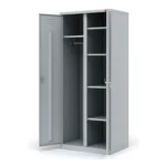 Двухсекционный металлический шкаф ШРМ-22У в открытом виде — секция для одежды и полки для хранения