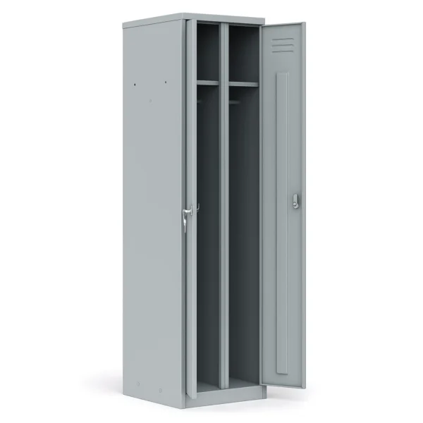 Металлический шкаф ШРМ-АК в открытом виде — две секции, полки и перекладины Арвис