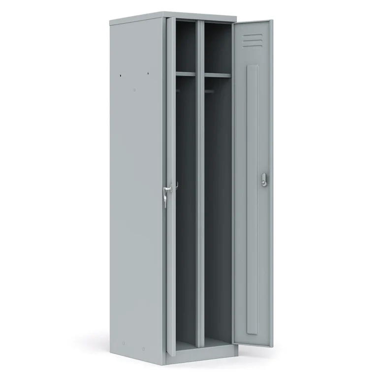 Металлический шкаф ШРМ-АК в открытом виде — две секции, полки и перекладины Арвис