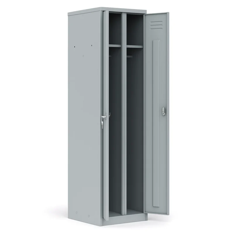 Металлический шкаф ШРМ-АК в открытом виде — две секции, полки и перекладины Арвис