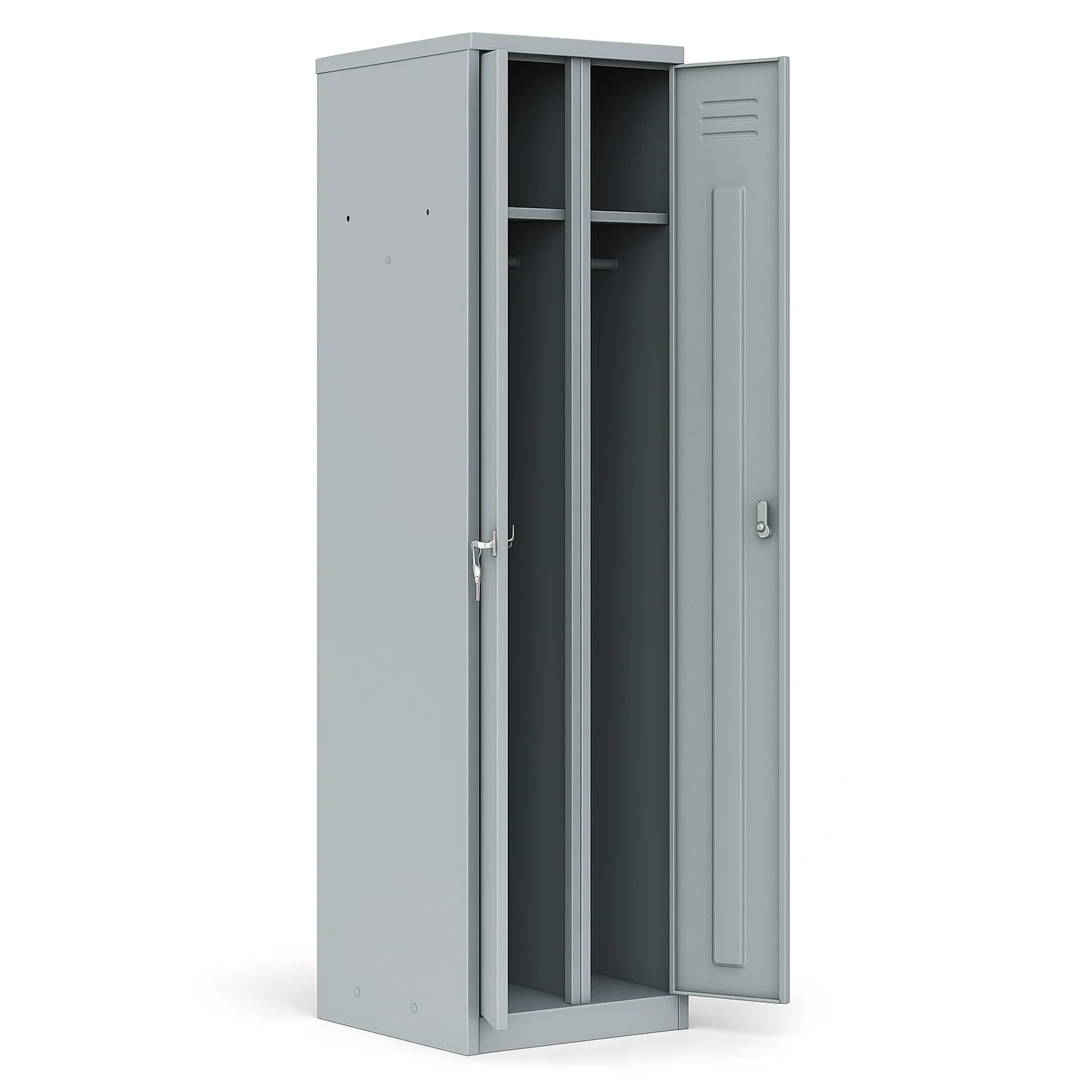 Шкаф металлический ШРМ-АК открытый Металлический шкаф ШРМ-АК в открытом виде — две секции, полки и перекладины Арвис