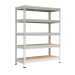 Металлический стеллаж МС-Т 15765-2.5 ТИТАН-МС с фанерными полками — высокий стеллаж для склада и производства