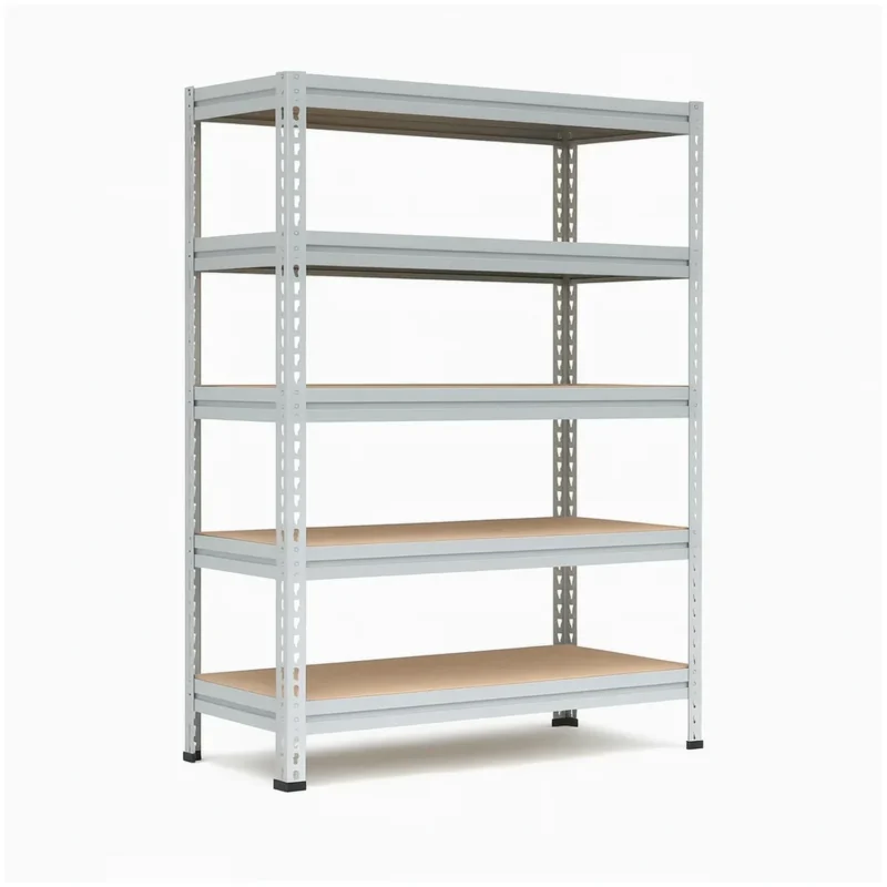 Металлический стеллаж МС-Т 18765-2.5 ТИТАН-МС с фанерными полками — широкий и высокий стеллаж для склада и производства