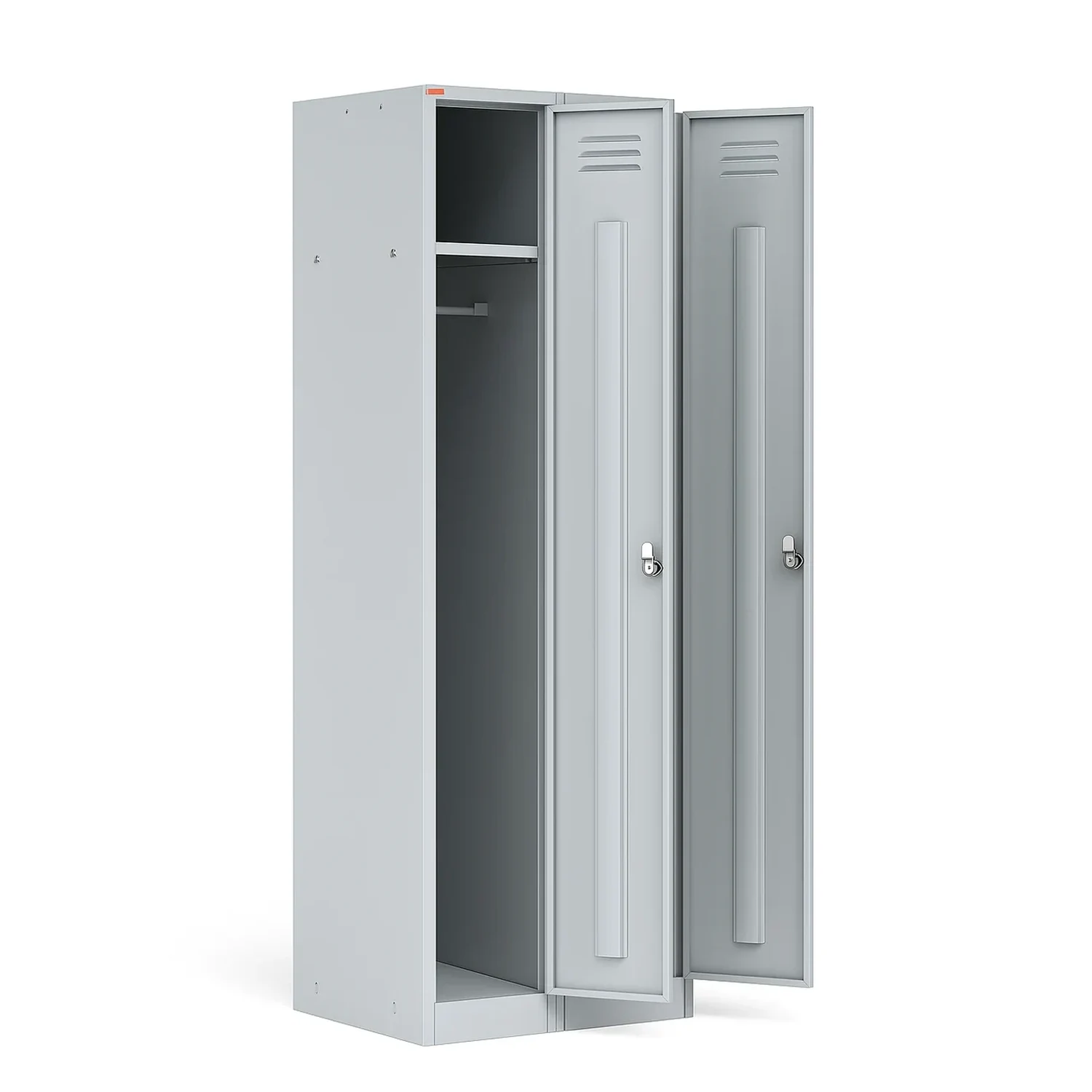 Модульный шкаф для одежды ШРМ-22М (открытый) Модульный металлический шкаф для одежды ШРМ-22М — двухсекционный, открытый вид