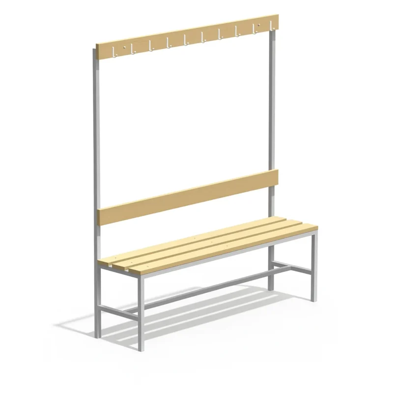 Скамья гардеробная с вешалкой из сосны — сиденье и спинка из дерева, каркас металлический