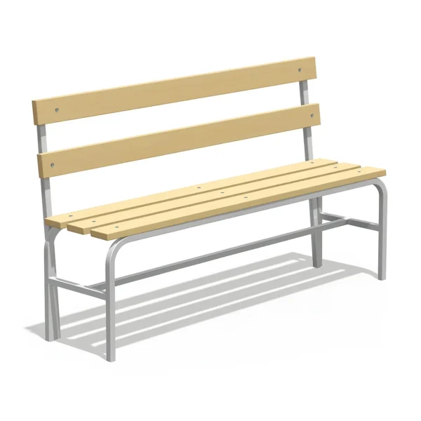 Скамья гардеробная со спинкой из липы — деревянное сиденье и спинка, металлический каркас