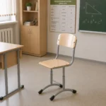 Фанерный ученический регулируемый стул на круглой трубе в классе