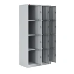 Трёхсекционный металлический шкаф для сумок ШРМ-312 — открытый вид, 12 отделений с замками