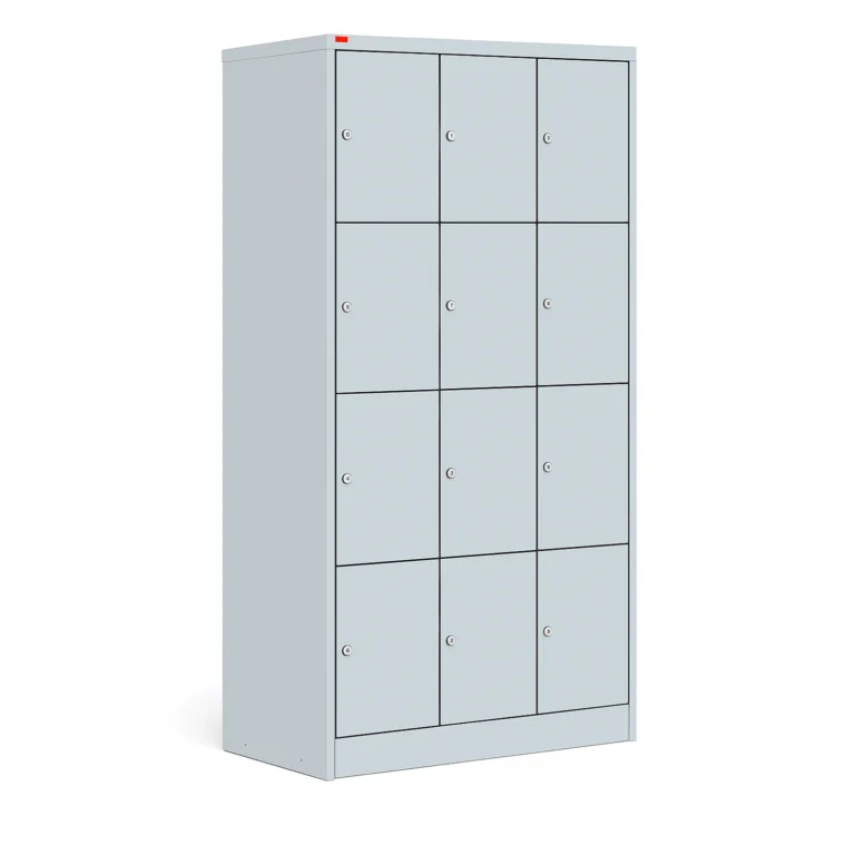 Металлический шкаф ШРМ-312 — закрытый вид с 12 дверцами и замками, RAL 7035