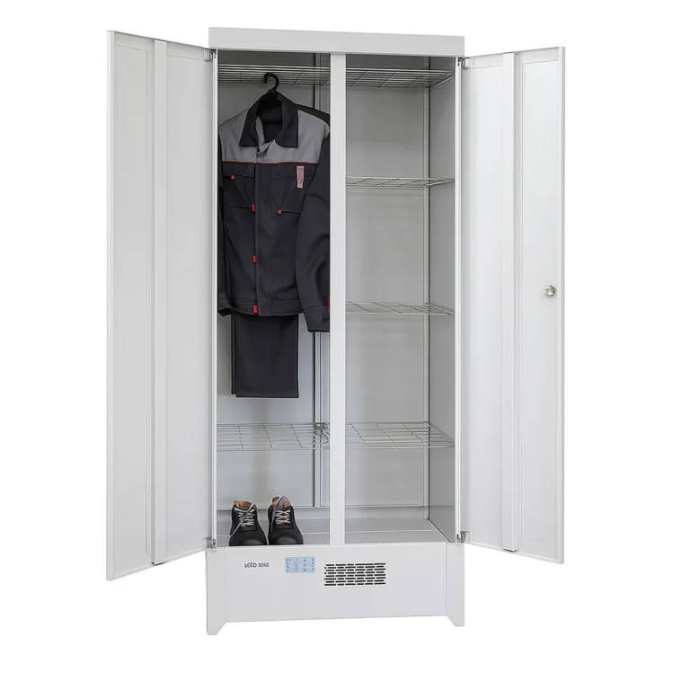 Сушильный шкаф для одежды и обуви ШСО-22М — внутреннее устройство с полками и одеждой