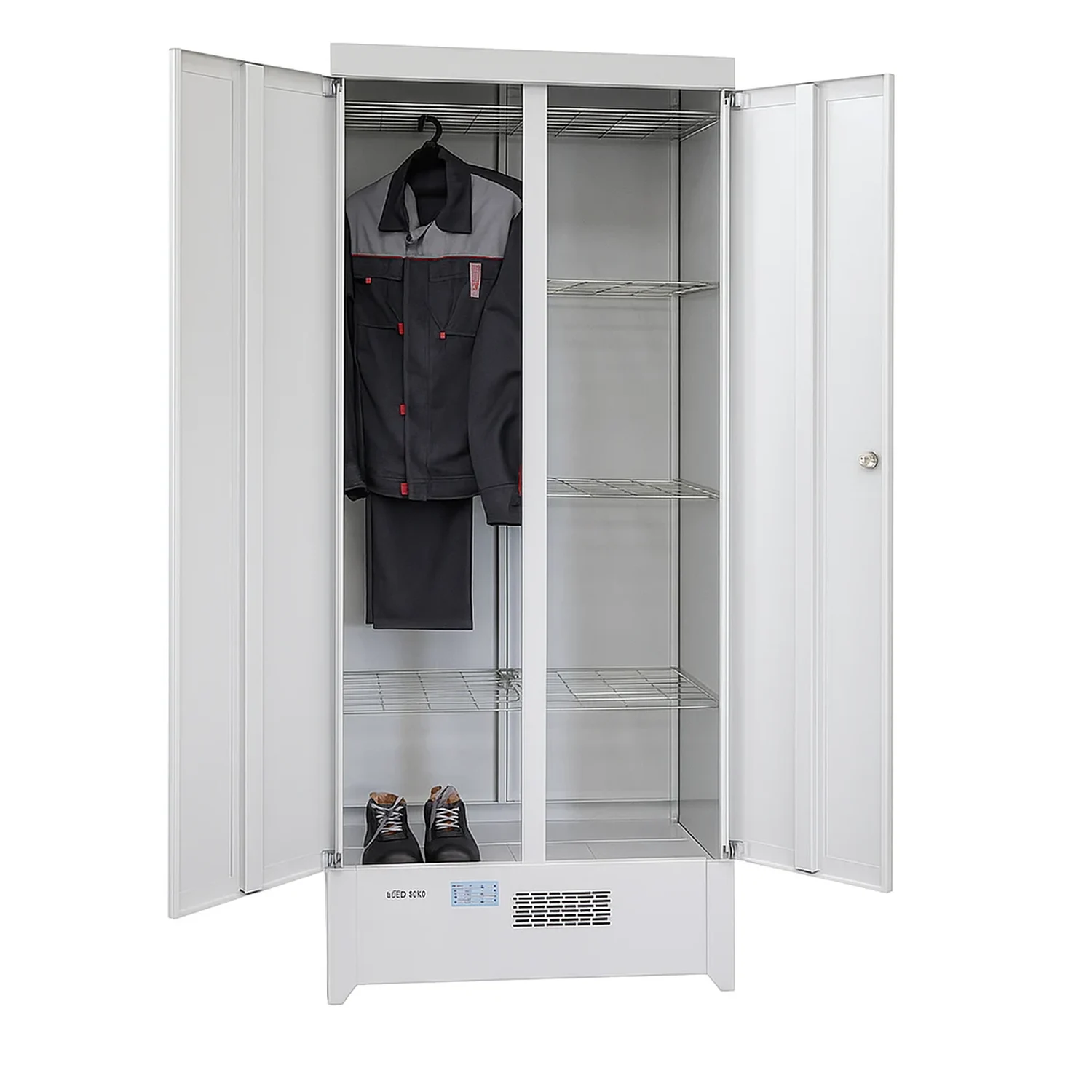 Сушильный шкаф ШСО-22М (открытый) Сушильный шкаф для одежды и обуви ШСО-22М — внутреннее устройство с полками и одеждой