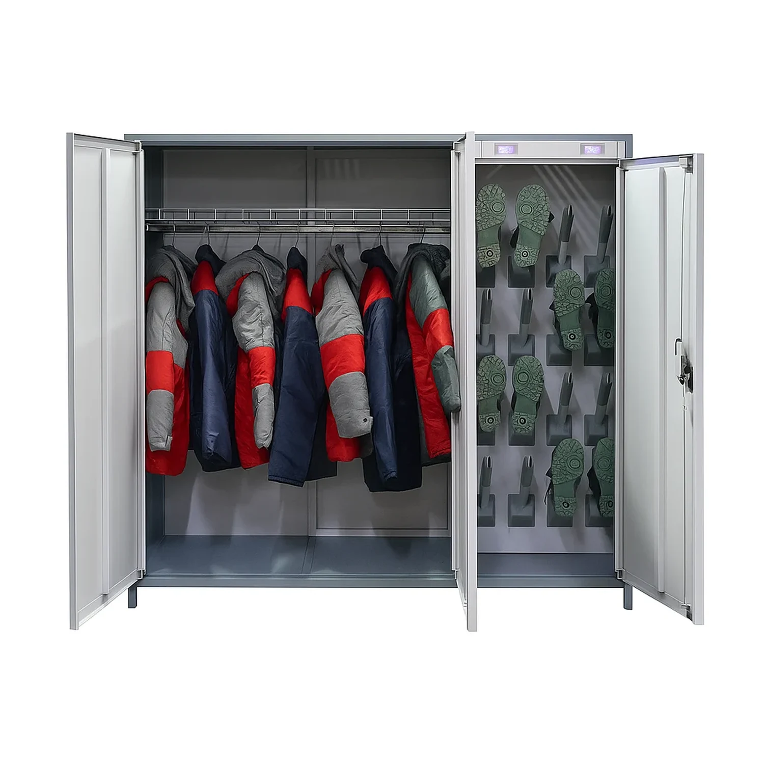 Шкаф для сушки спецодежды RANGER-8 Сушильный шкаф для одежды и обуви RANGER-8 с рабочей экипировкой внутри