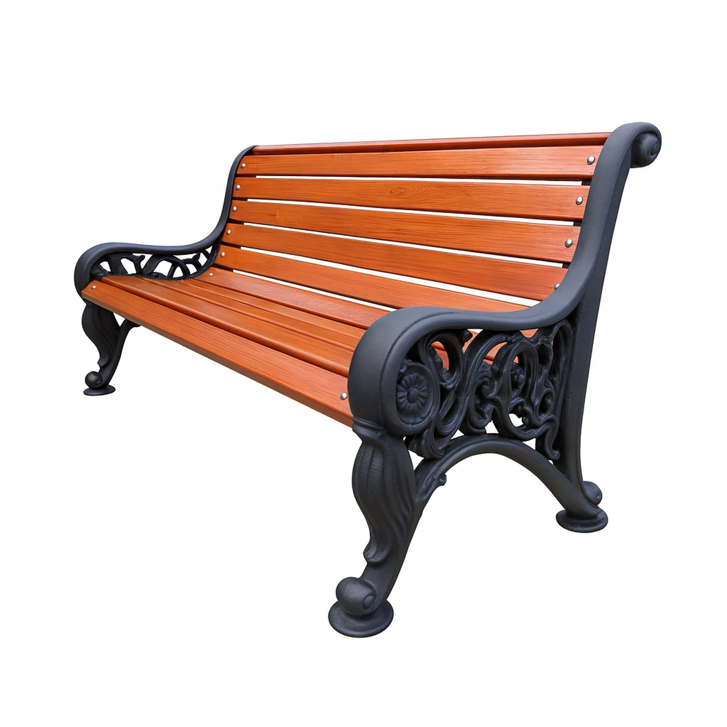Чугунная парковая скамейка с деревянным брусом Палисандр — общий фронтальный вид