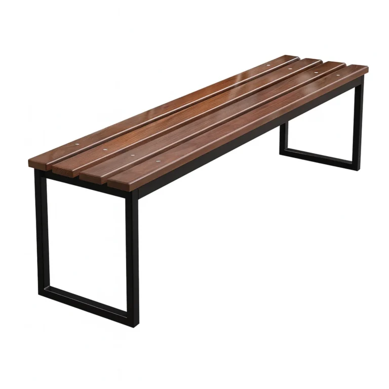 Скамейка ЛПР без спинки на металлическом каркасе — уличная модель в стиле минимализм