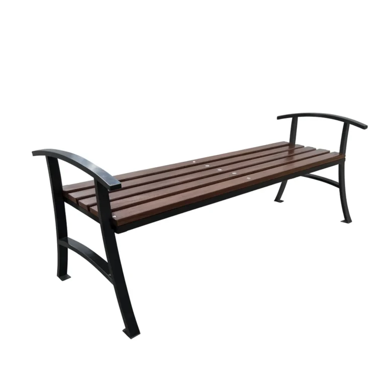 Скамейка Вояж металлическая — общий вид, каркас черный, деревянные ламели палисандр