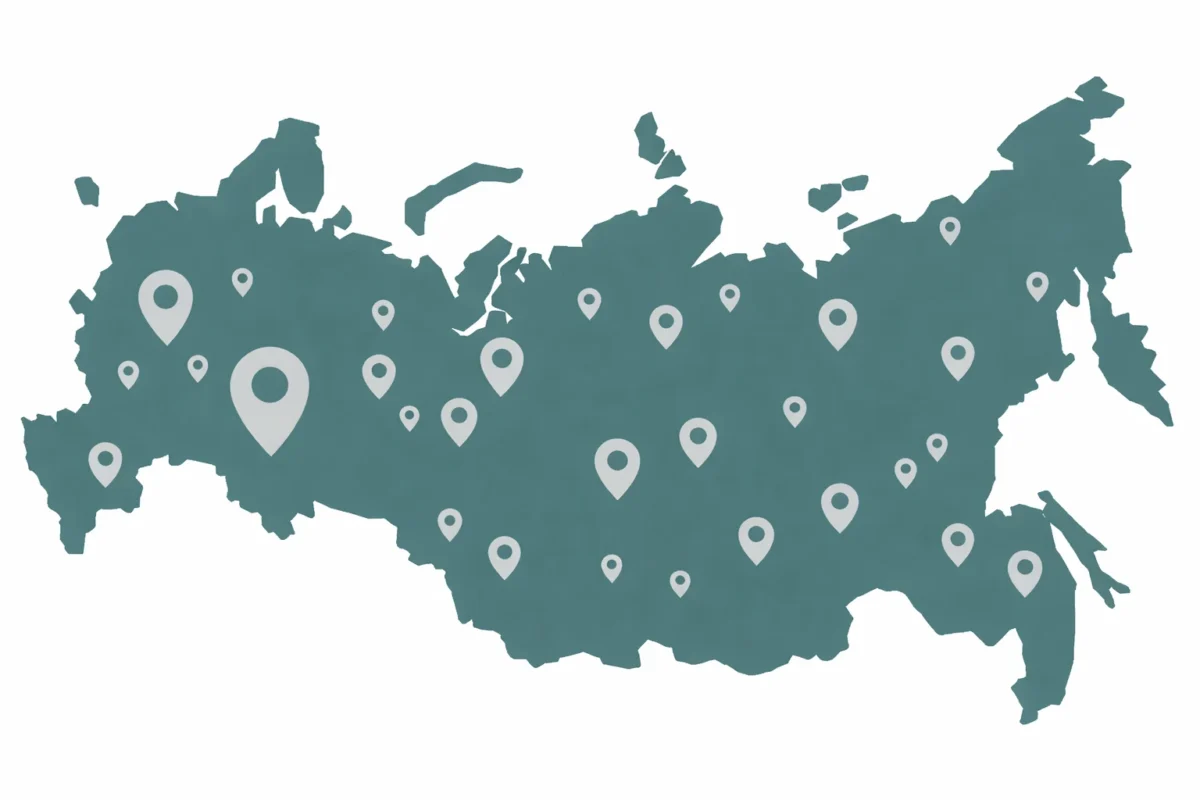 Карта поставок мебели и оборудования для организаций по России — города доставки АРВИС