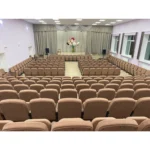 Кресла для актового зала Баргузин в коричневой обивке в зале со сценой